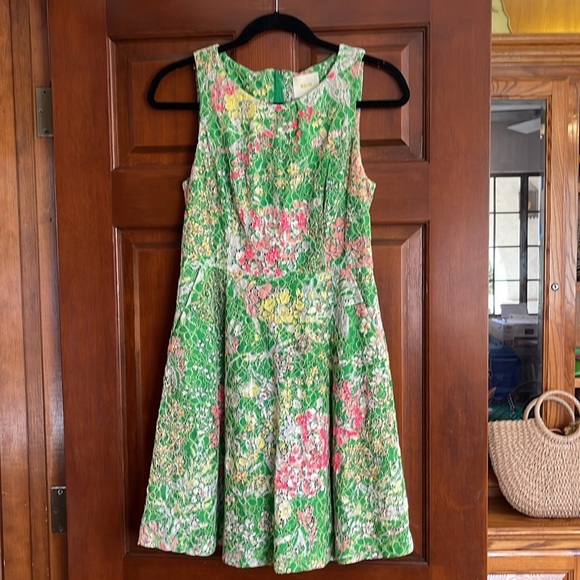 ANTHROPOLOGIE MAEVE Floral Green AND PINK SEQUIN VERBENA Dress (2) - Picture 4 of 10